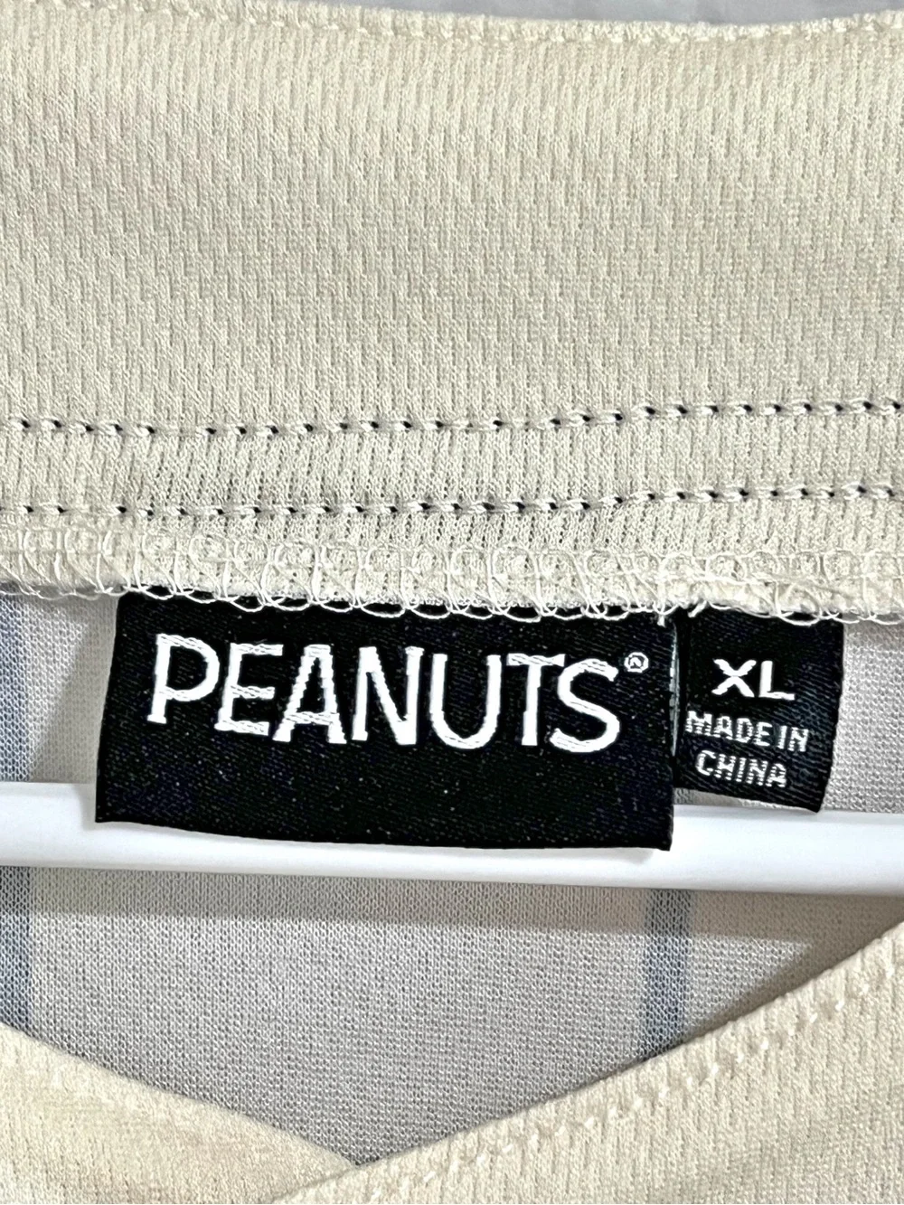 Peanuts Cream Stripes Graphic Jersey Button Down Sporty Athletic XL